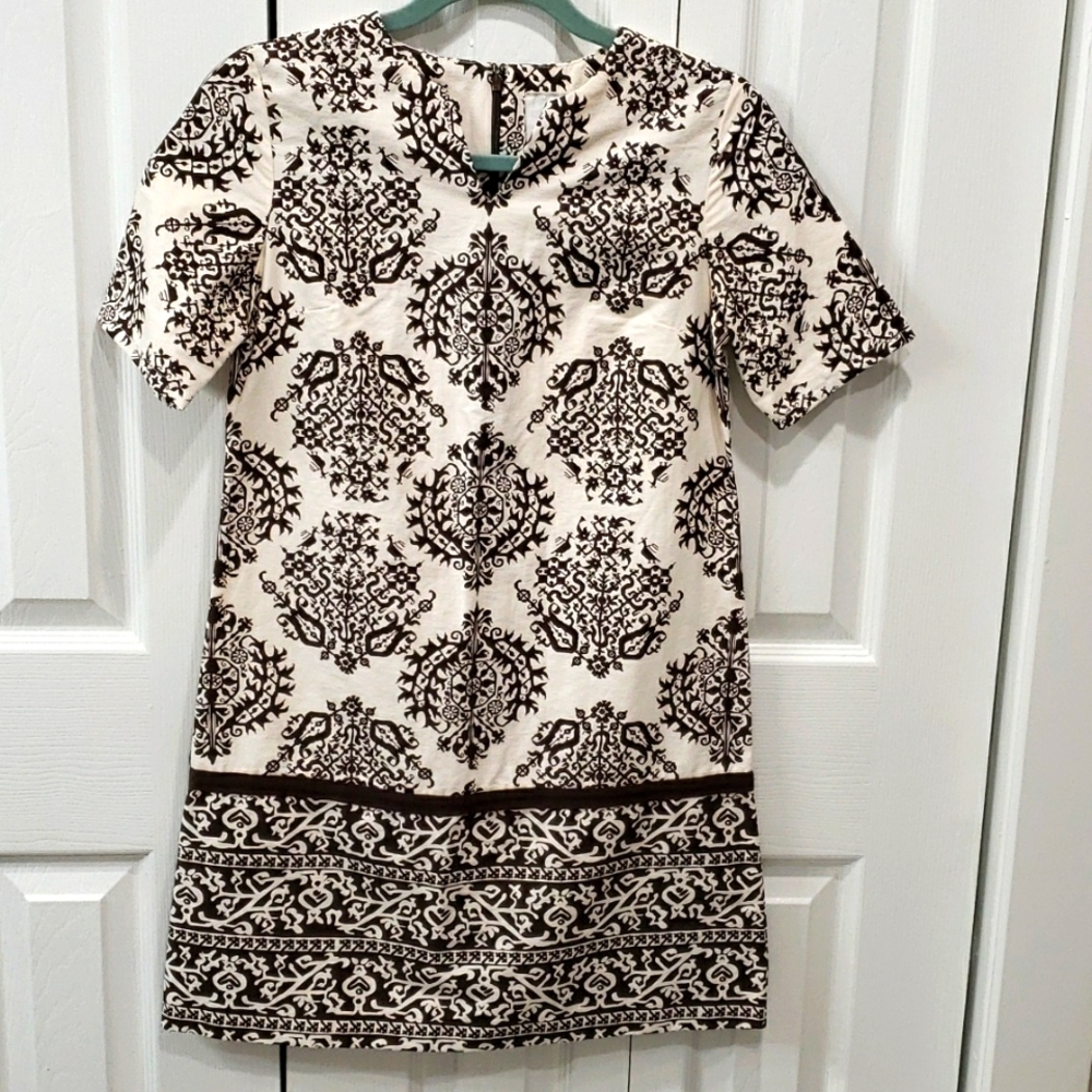 Chocolate Brown printed cream shift dress